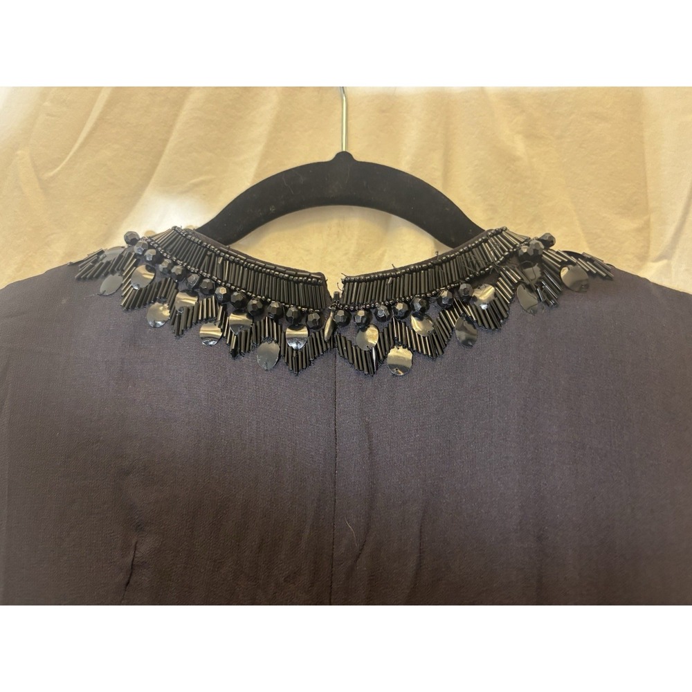 French Connection Beautiful Beaded Black Chiffon Dress Size 14 L34 - Picture 5 of 6